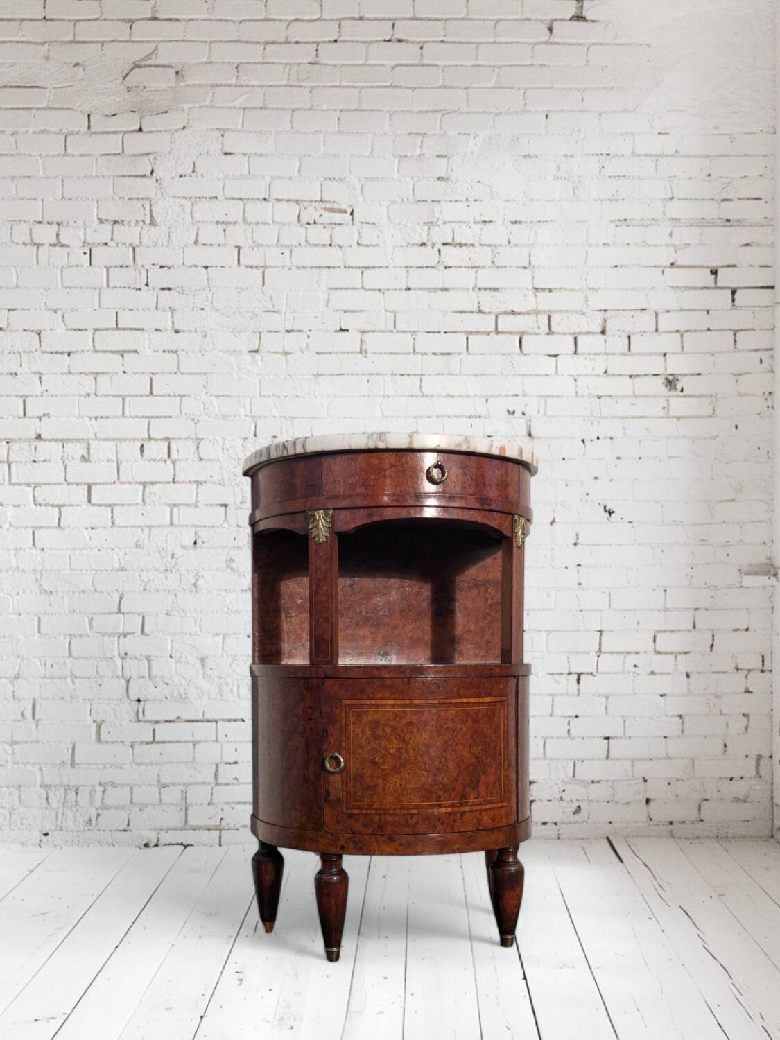 Antique Louis XVI style half-moon bedside table, occasional furniture