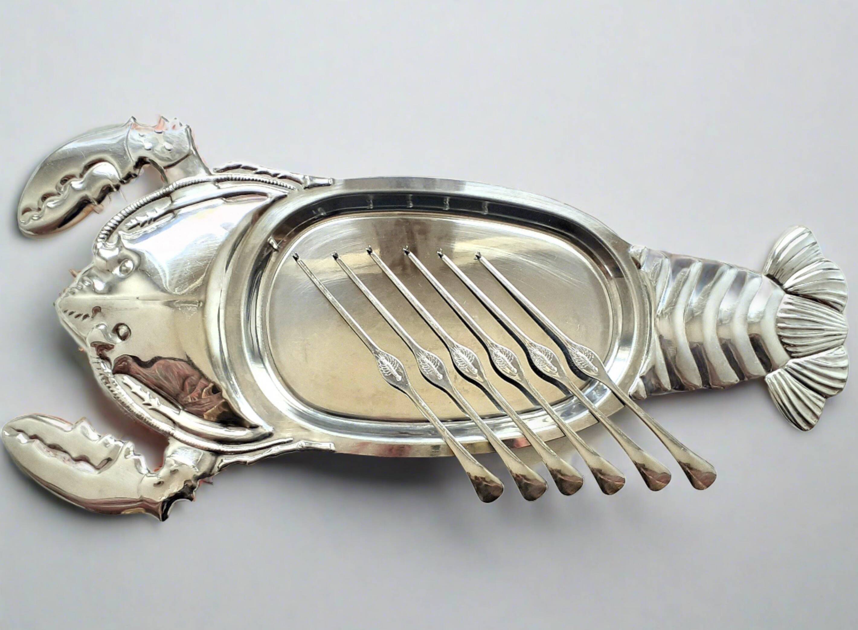 Lobster Platter and SIX Lobster Forks. Lobster Serving Set.