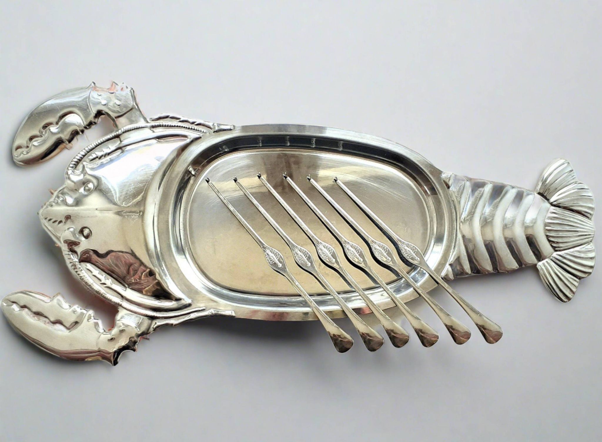 Lobster Platter and SIX Lobster Forks. Lobster Serving Set.
