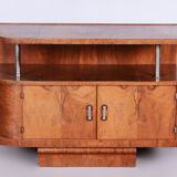 Restored walnut artdeco small cabinet, chrome-plated steel, czechia, 1930s