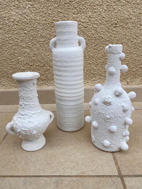 Lot de 3 vases vintage blanchis