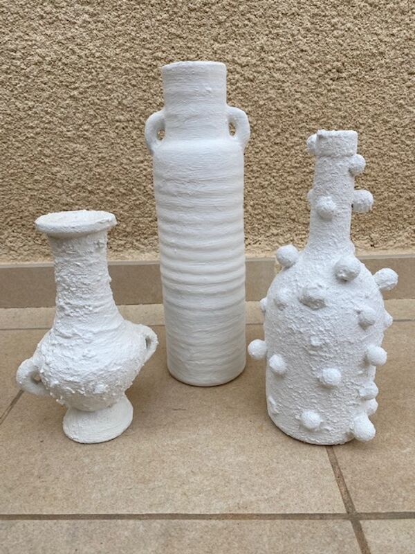 Set de 3 vases vintage blanchis