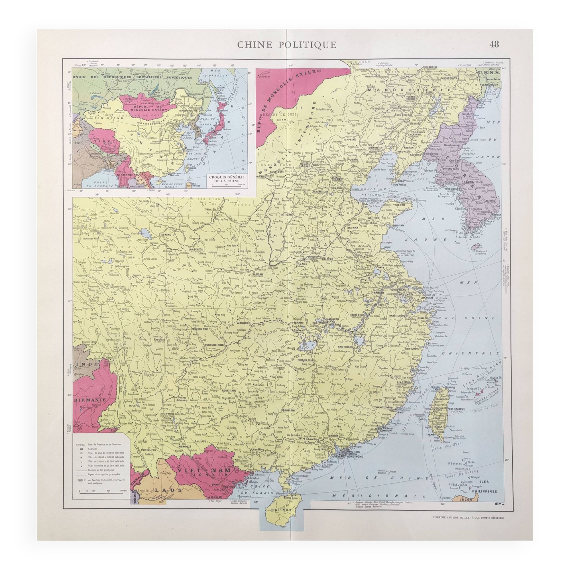 Vintage map Asia China Korea 43x43cm from 1950