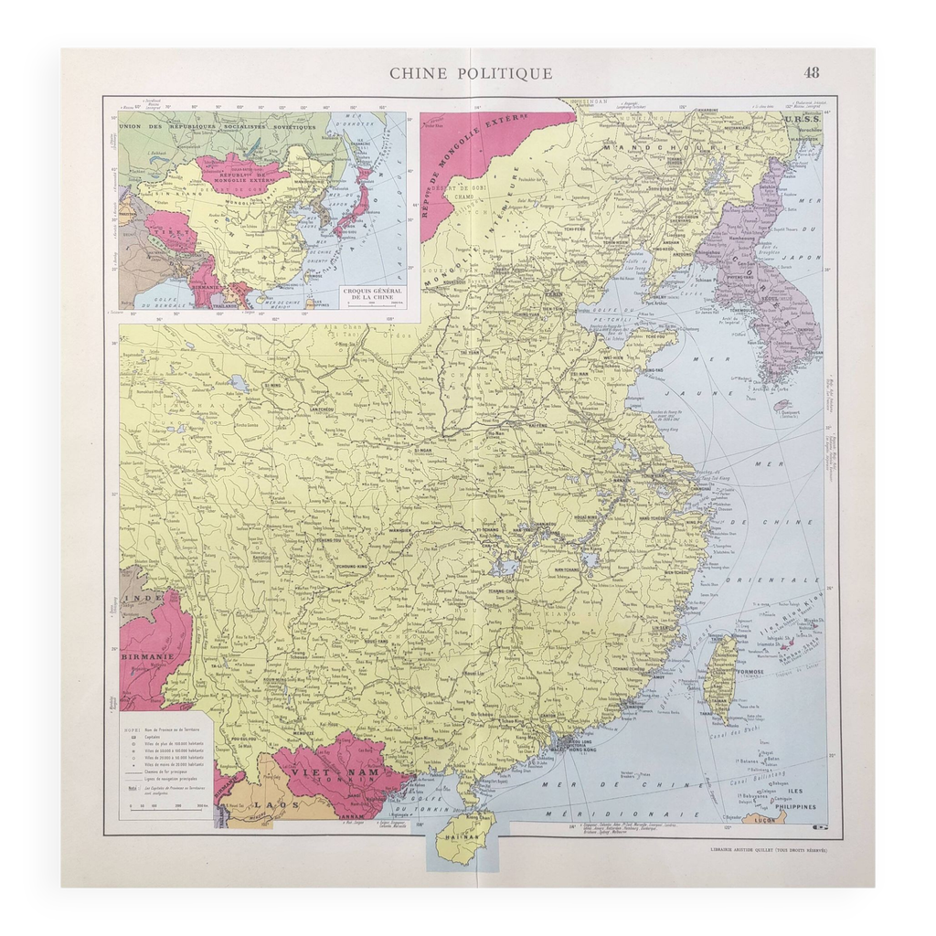 Vintage map Asia China Korea 43x43cm from 1950 | Selency