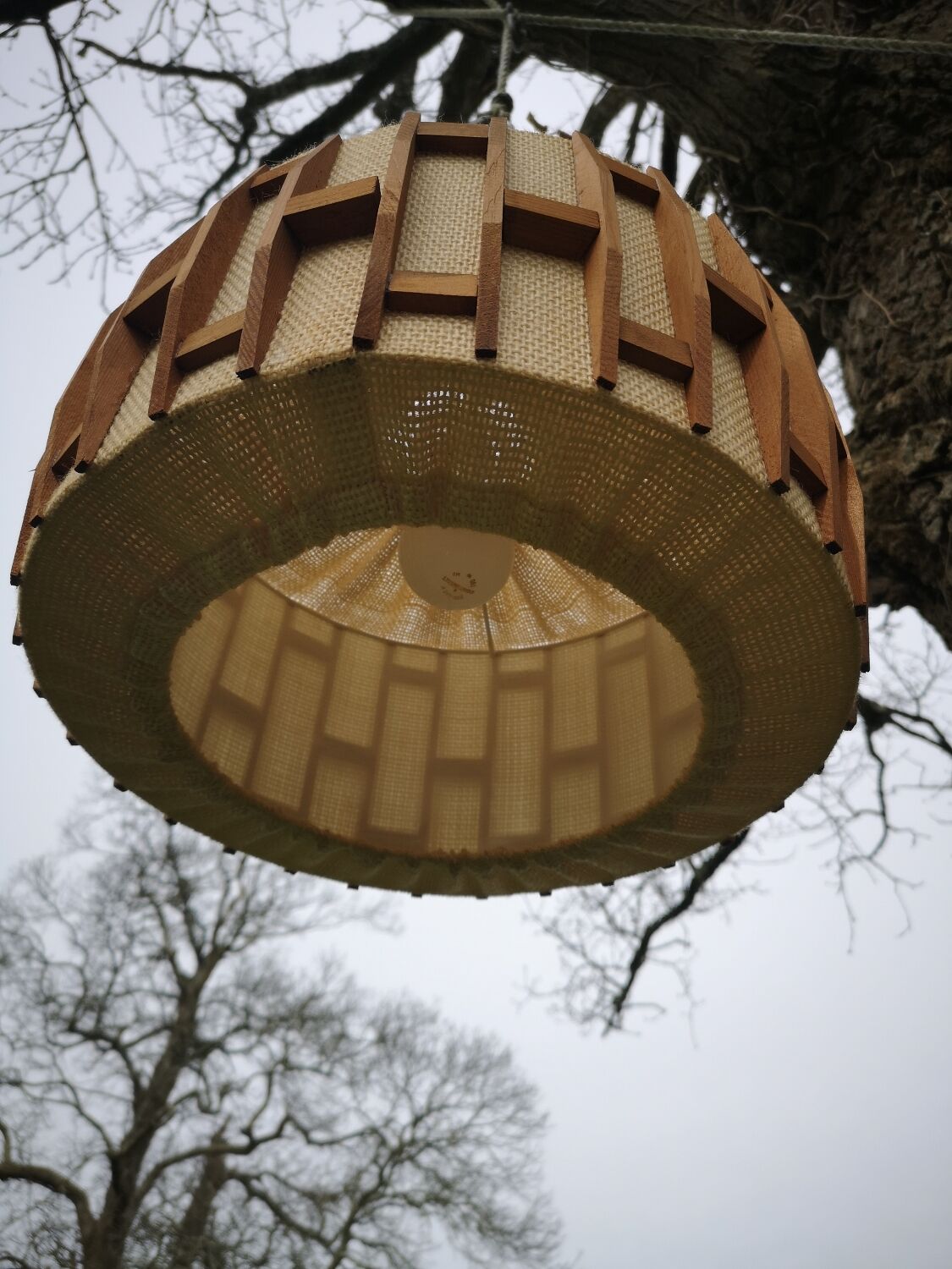 Jute and vintage wood pendant lamp