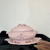 Soupière décorative en faïence relookée rose poudré