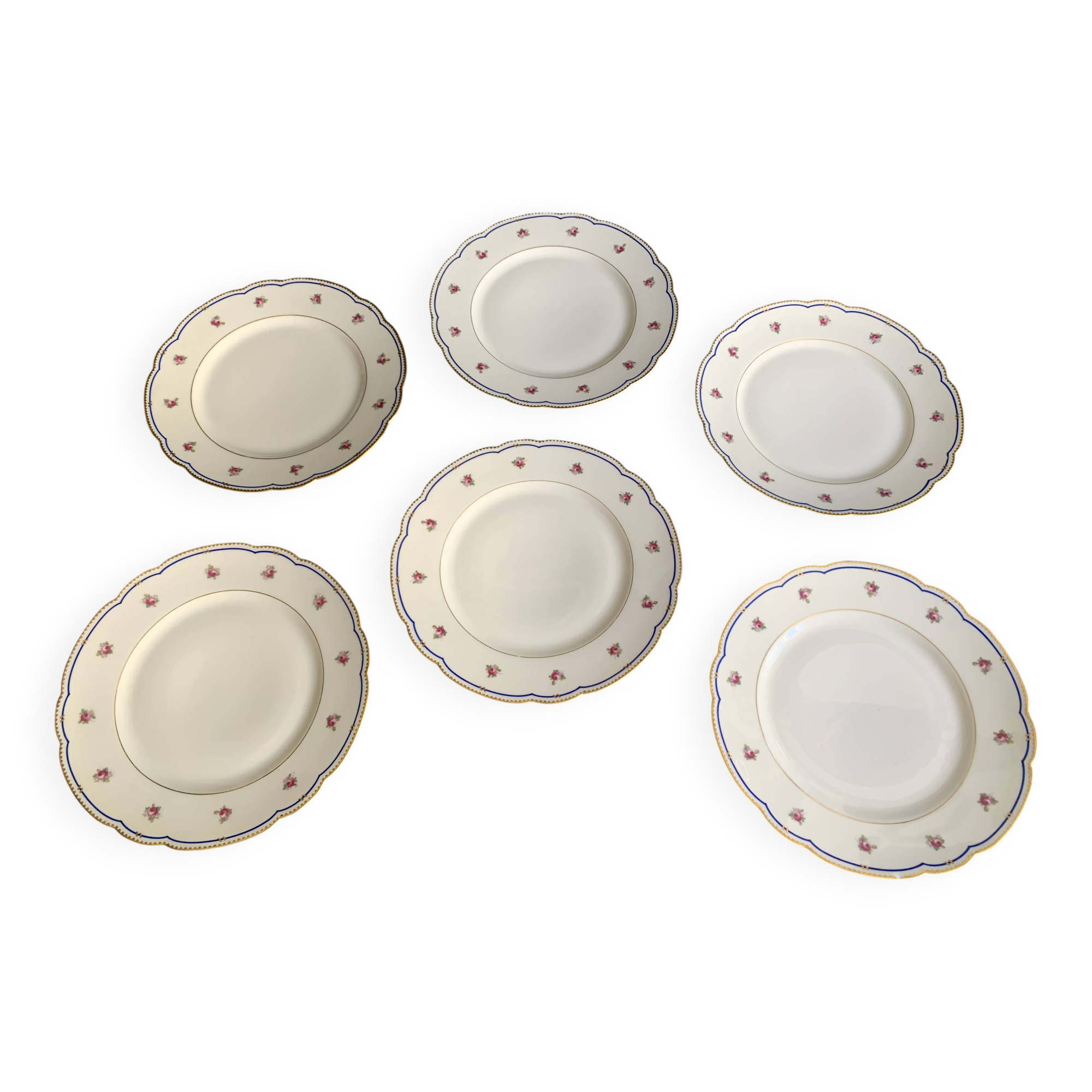 6 Paris porcelain plates, "A la Reine" model, 1890, Damon