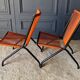 Suite of 4 folding armchairs scoubidou red and tubular black 1960