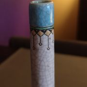 Vase soliflore en céramique craquelée et emaux de Longwy - Art Déco - Années 1930