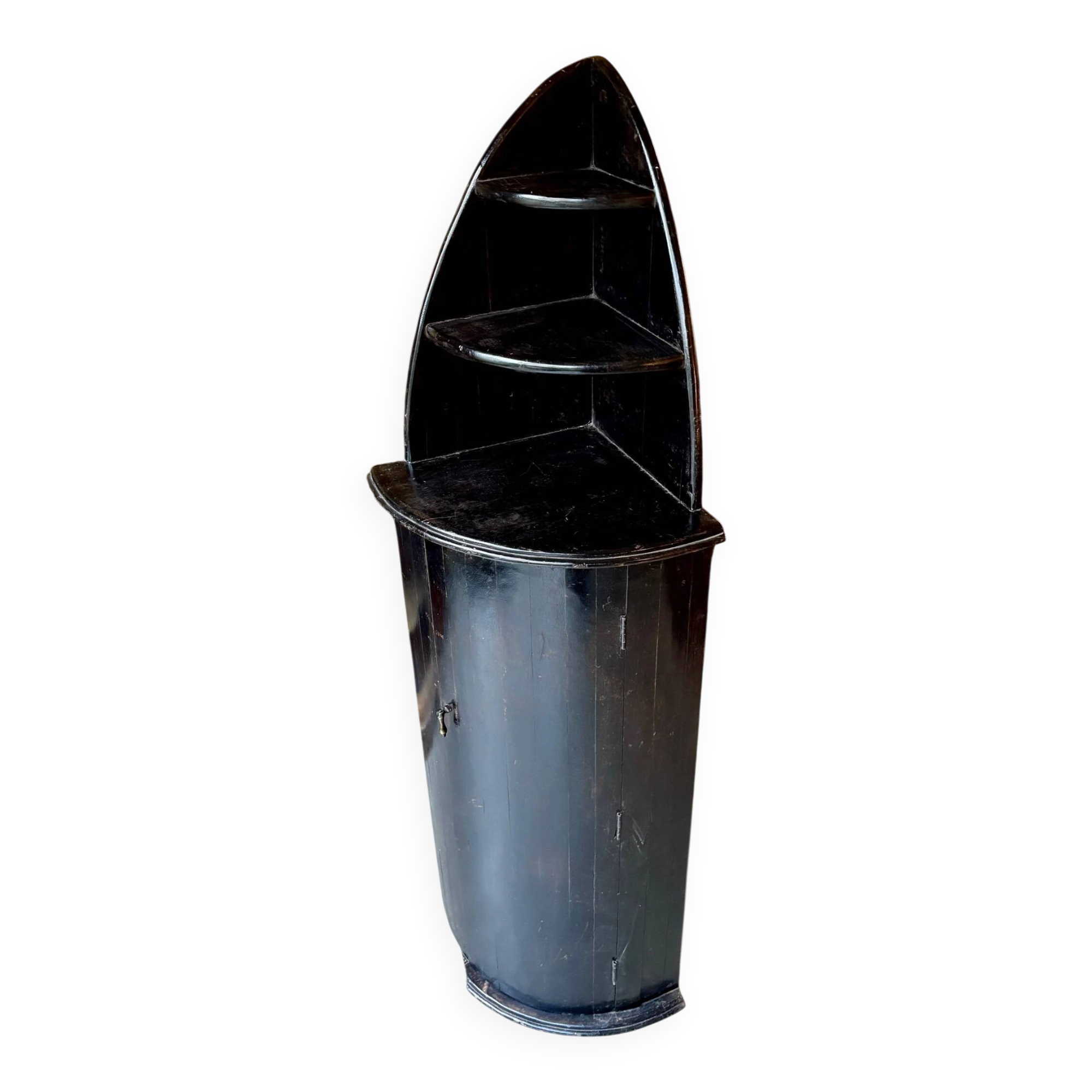 English corner cabinet in blackened wood, 19th century.