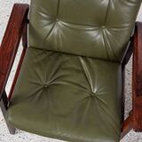 Midcentury Danish set of 6 chairs with armrests in rosewood and leather by Arne Vodder for Sibast