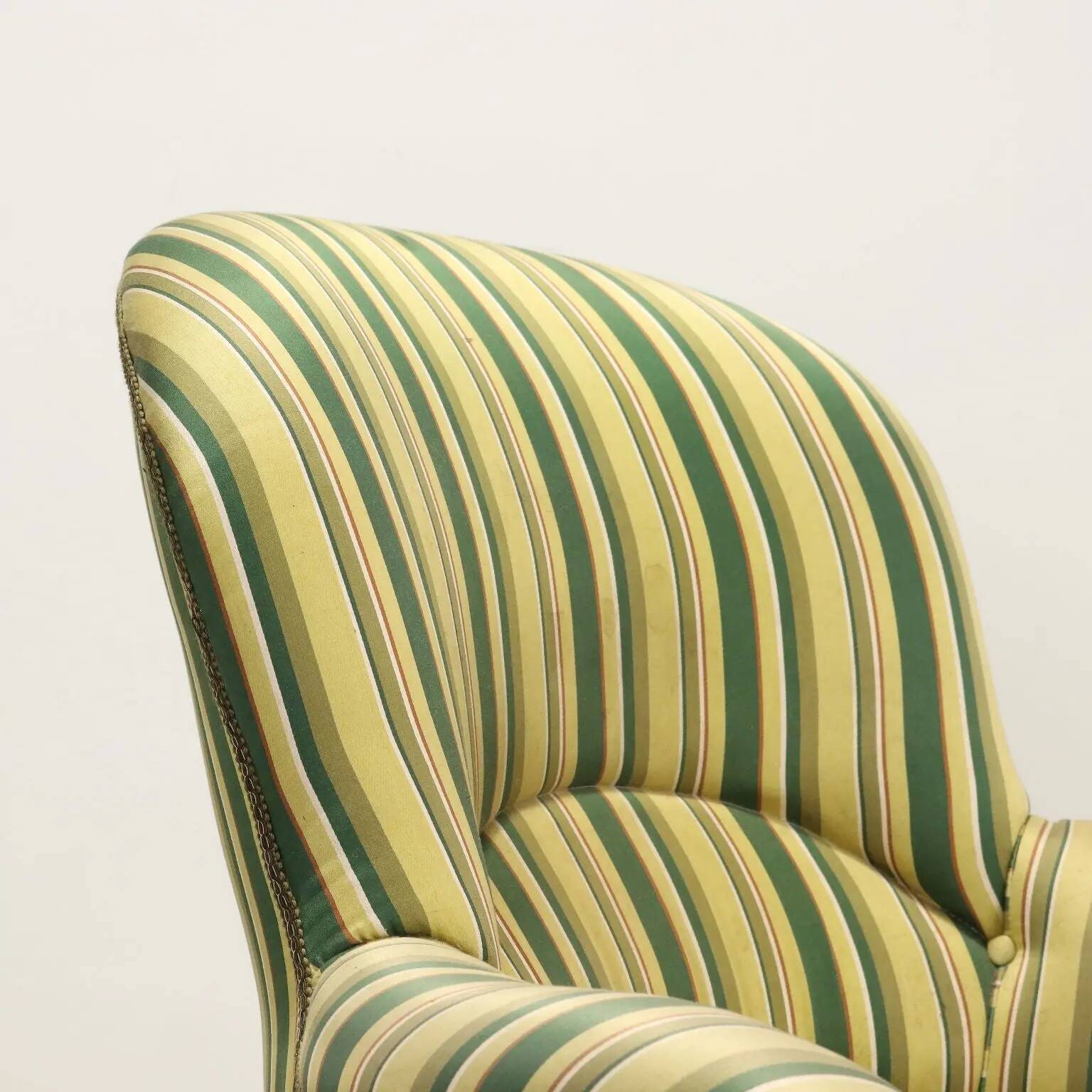 Antique upholstered and lacquered wooden armchair, Italy, late 19th century.
