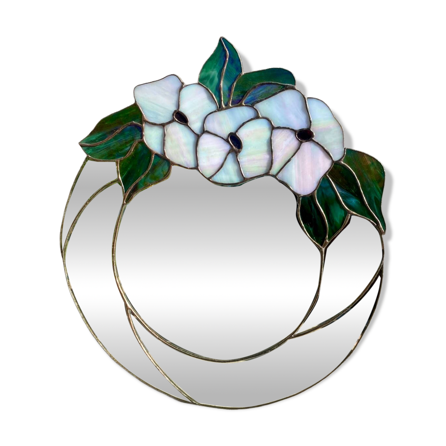 Vitrail, miroir, Tiffany fait main vintage motif à fleurs