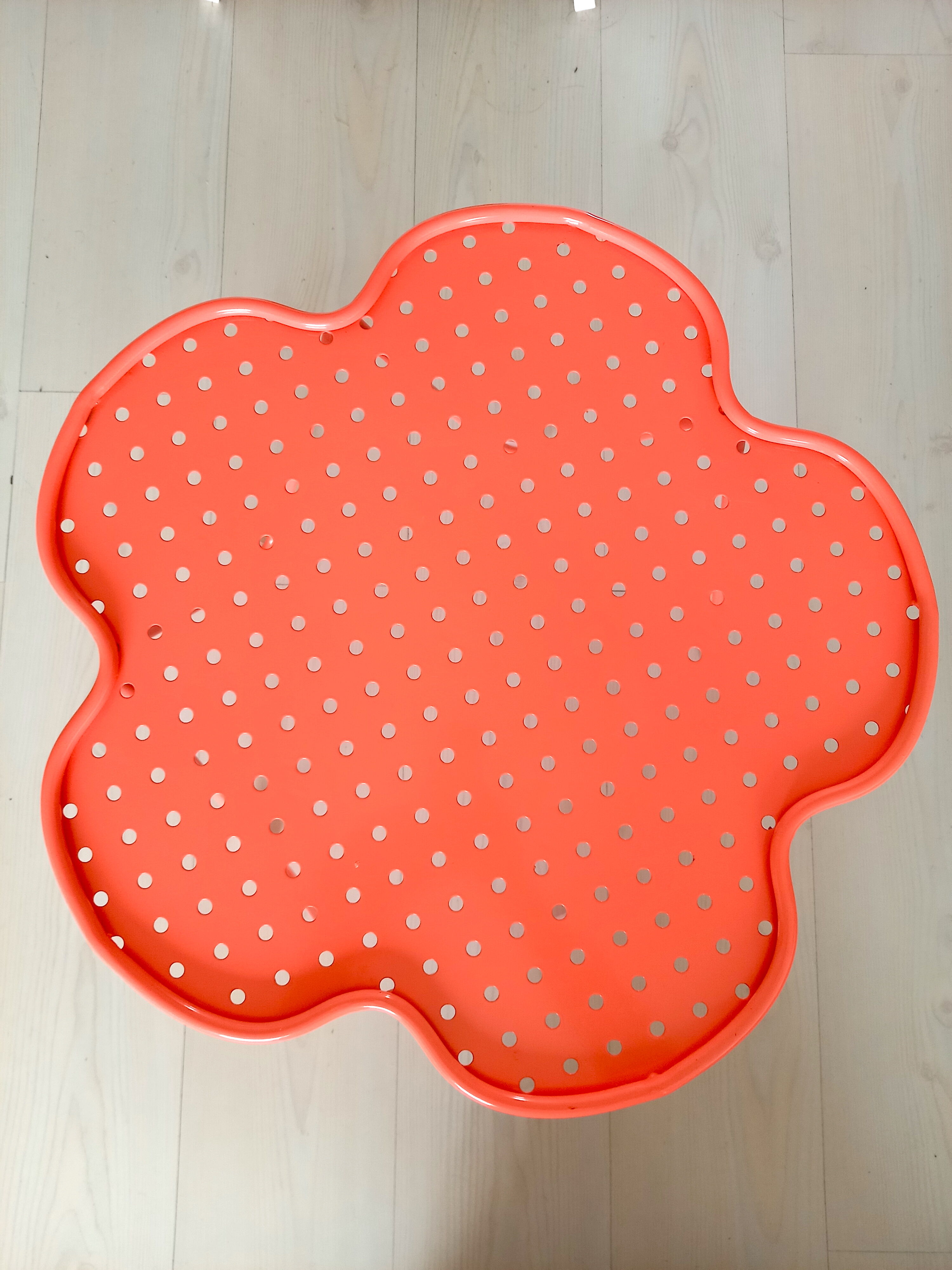 India Mahdavi coffee table for Monoprix perforated orange-pink coral