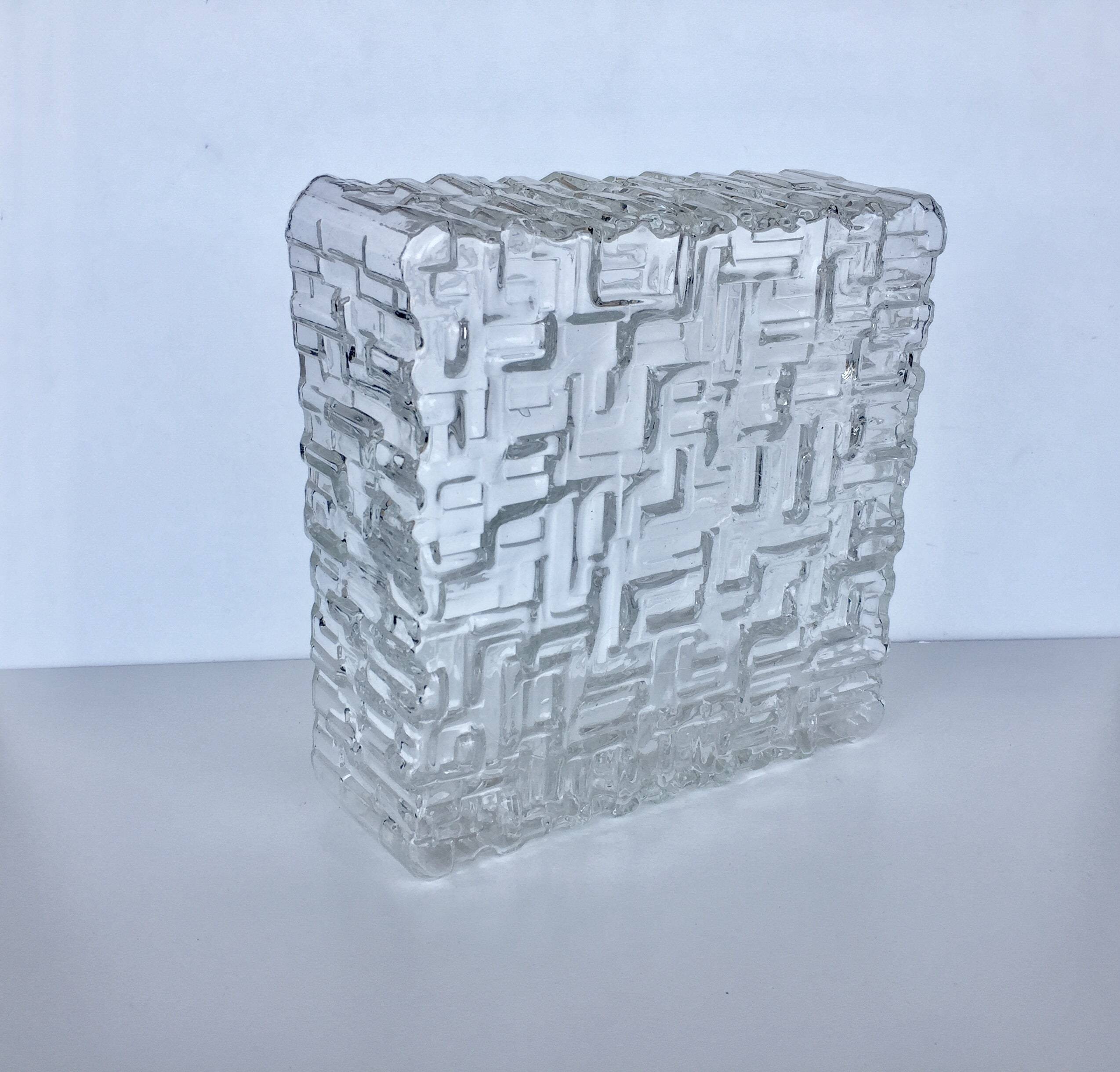 Square ceiling light or wall light in molded glass from the 70s