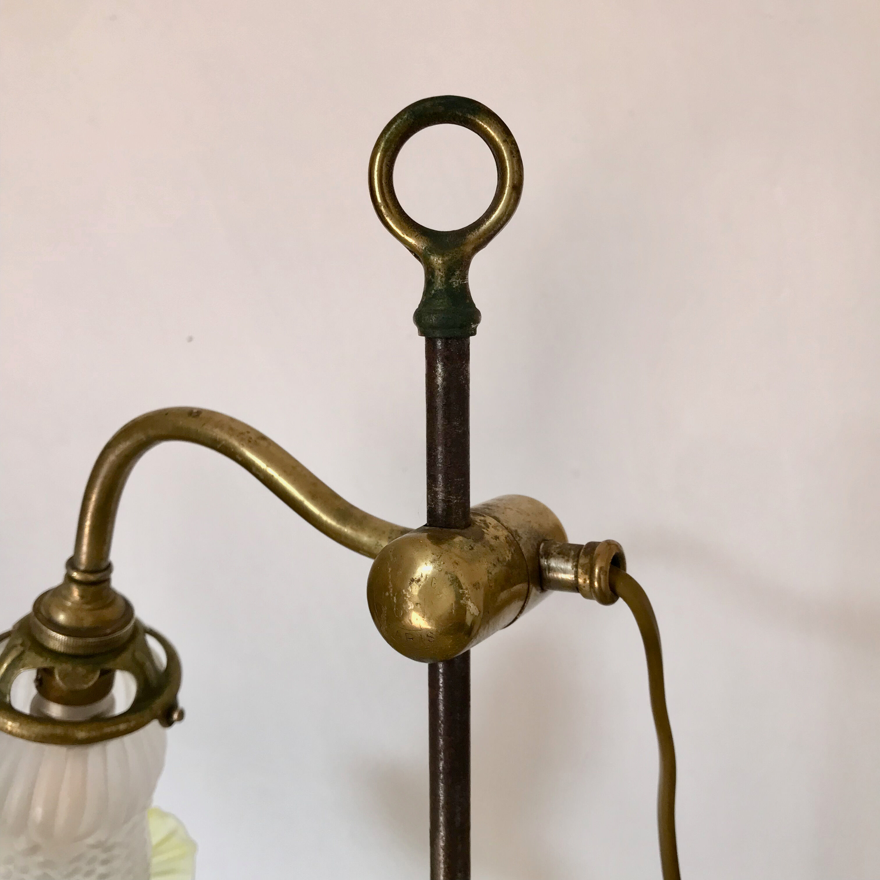 Yellow brass and opaline lamp
