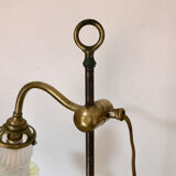Yellow brass and opaline lamp