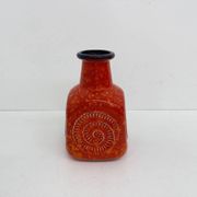 Scheurich West Germany Bay ceramic vase orange with blue fossils, 1970s