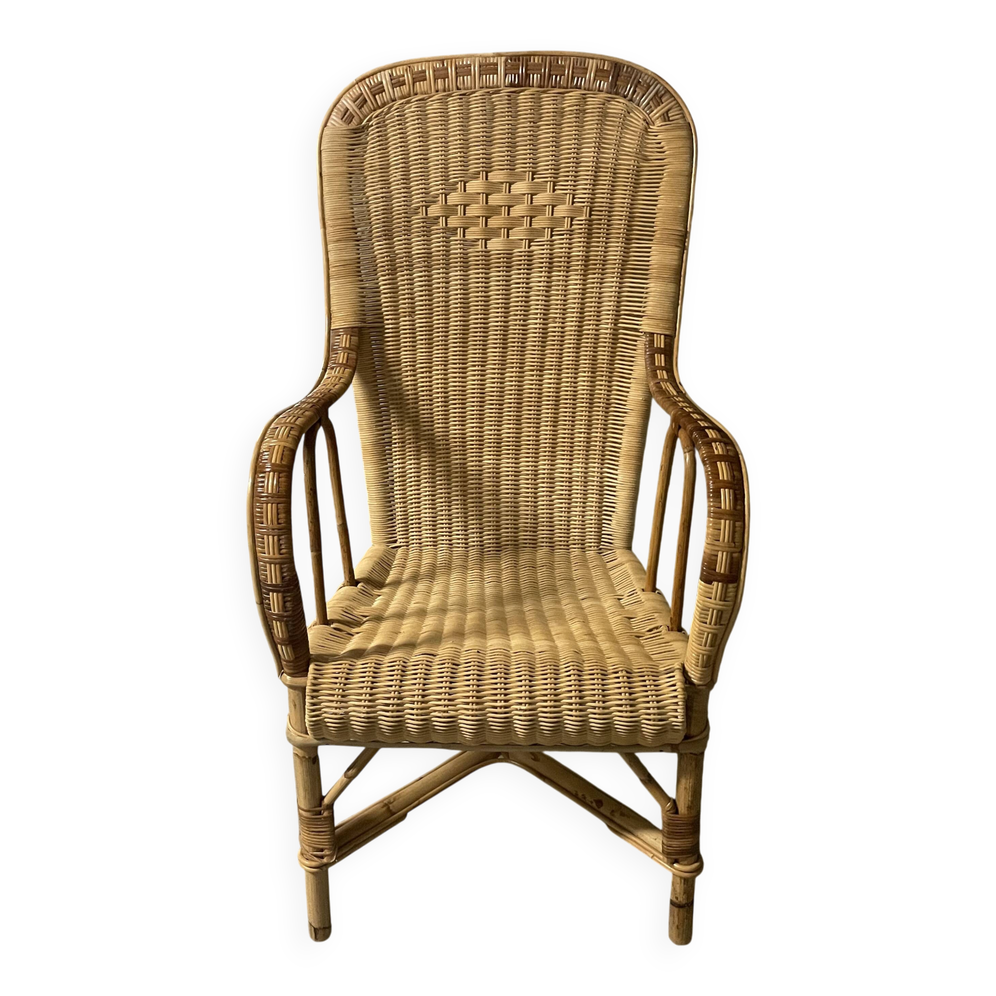 Rattan and wicker armchair from the 1970s.