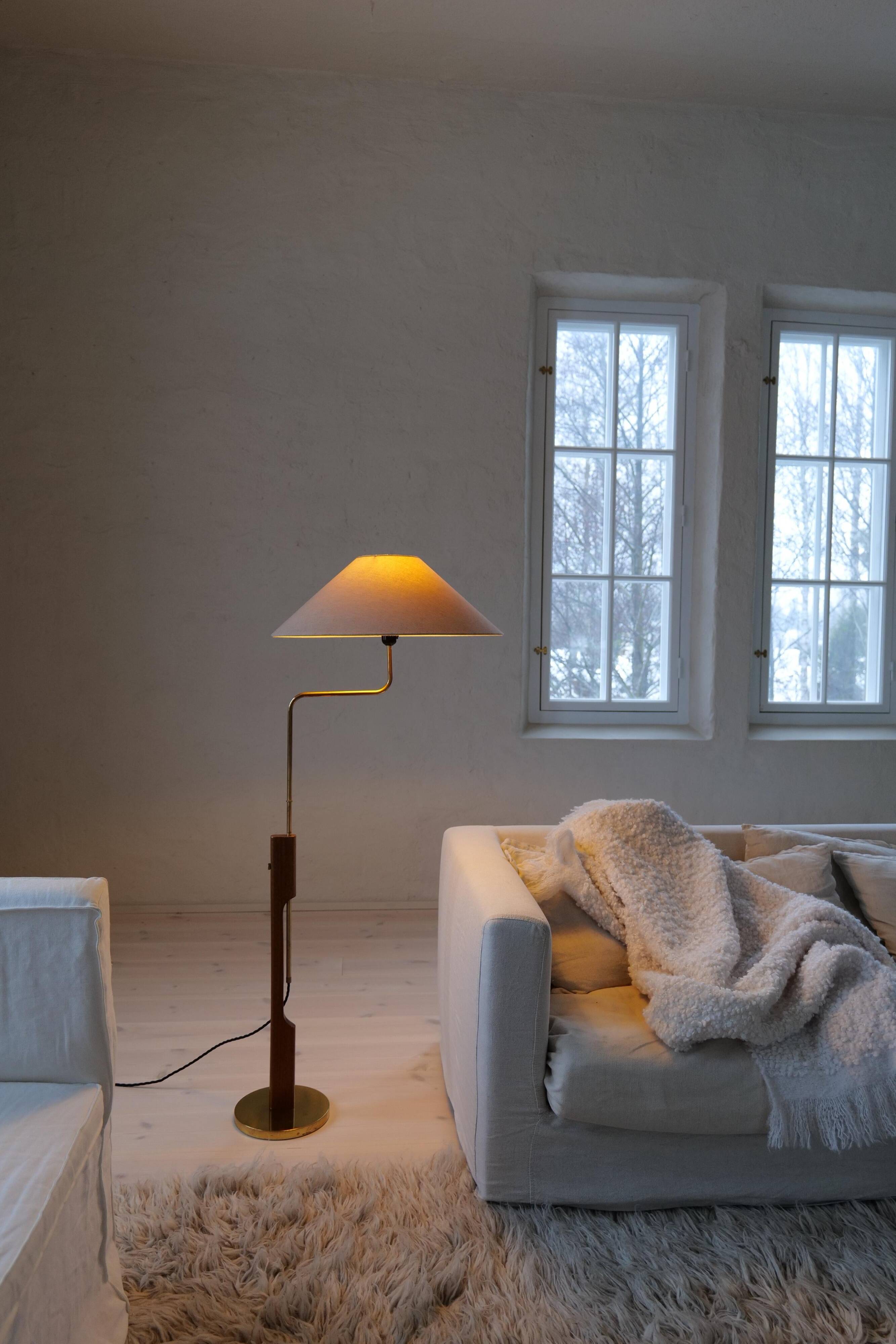Mid-Century Modern Floor Lamp, Teak and Brass Bergboms, Sweden, 1960s
