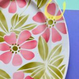 Dish digoin sarreguemines with pink and green ceramic flowers - old-retro -kitchen