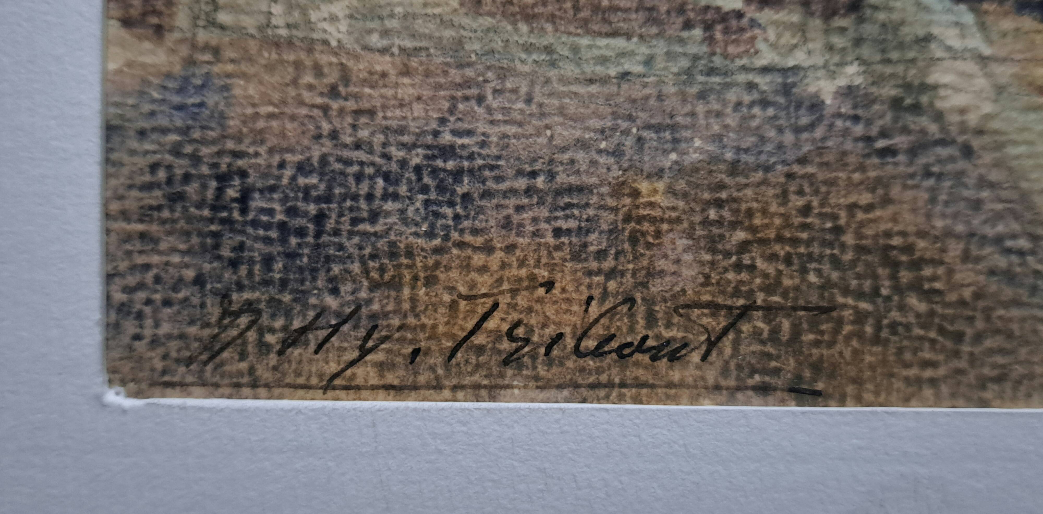 Impressionist painting, watercolour signed Henri TRIBOUT, Norman seascape, 20th century.