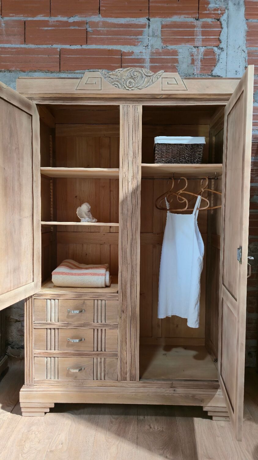 Large Art Deco oak wardrobe, restored