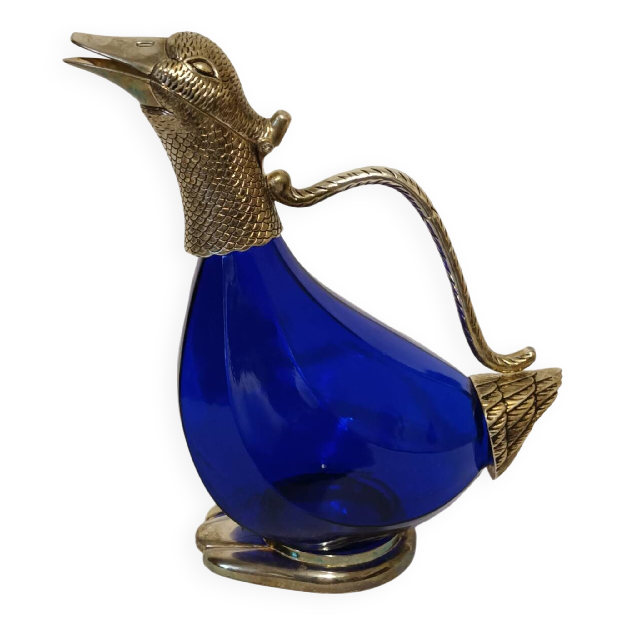 Vintage glass and silver-plated zoomorphic carafe