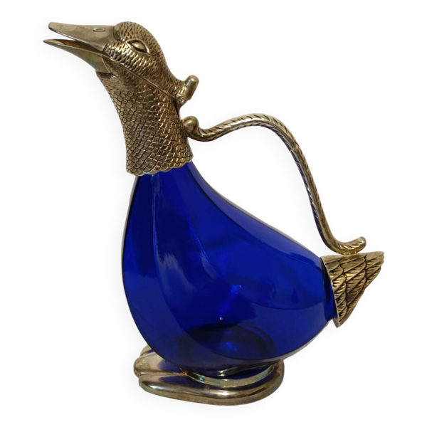 Carafe zoomorphe en verre et métal argenté vintage