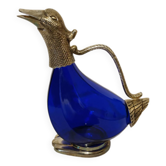 Vintage glass and silver-plated metal zoomorphic carafe