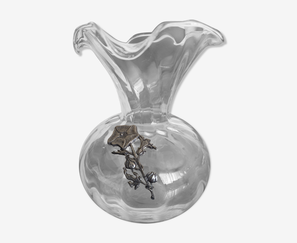 Vase avec fleur en etain