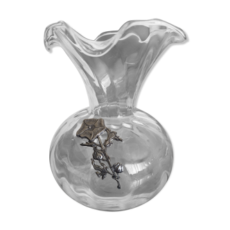 Vase avec fleur en etain