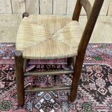 Series of 6 brutalist chairs from the 1950s - oak and straw seat