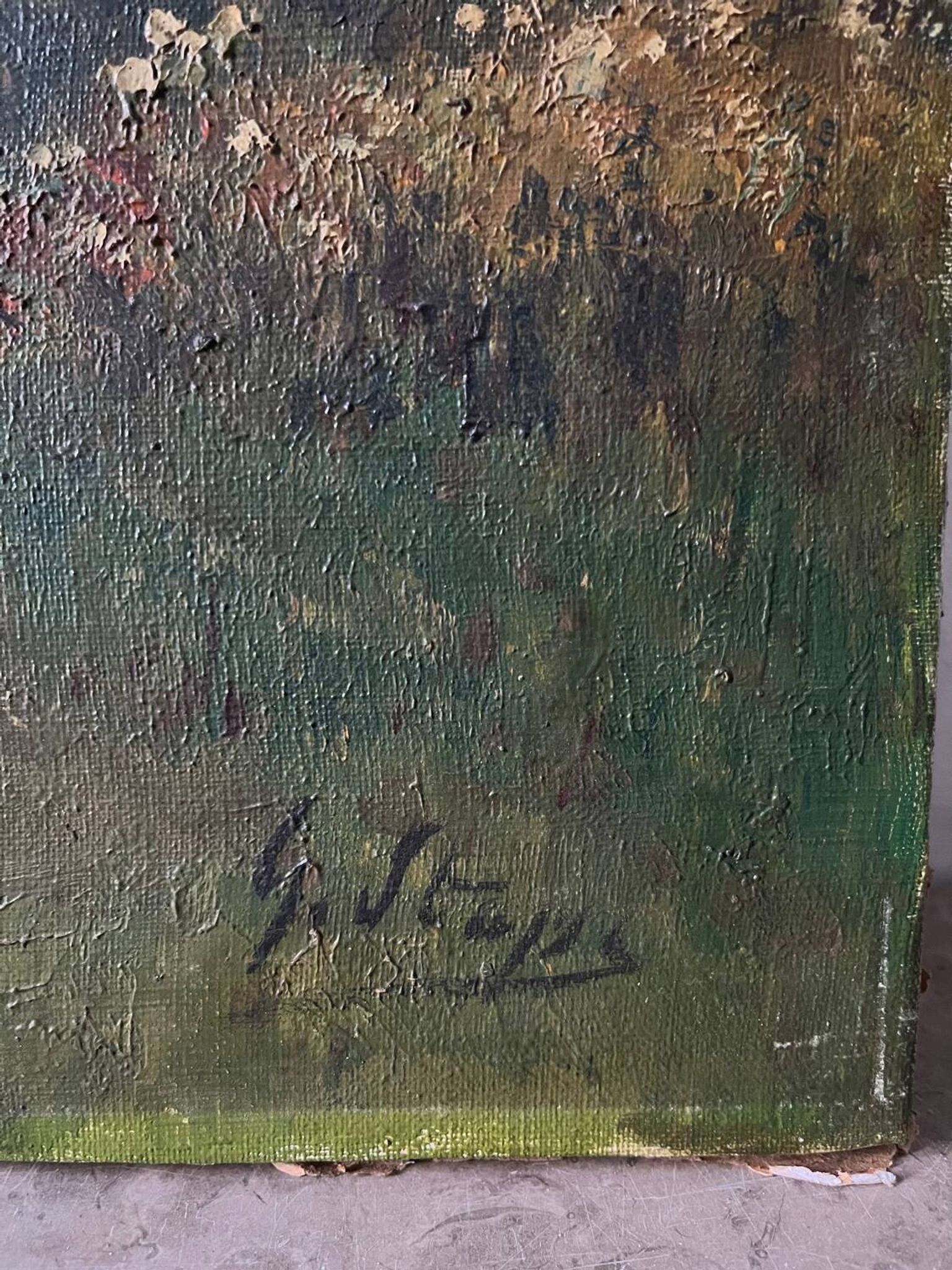 Cottage in the woods, oil on canvas signed