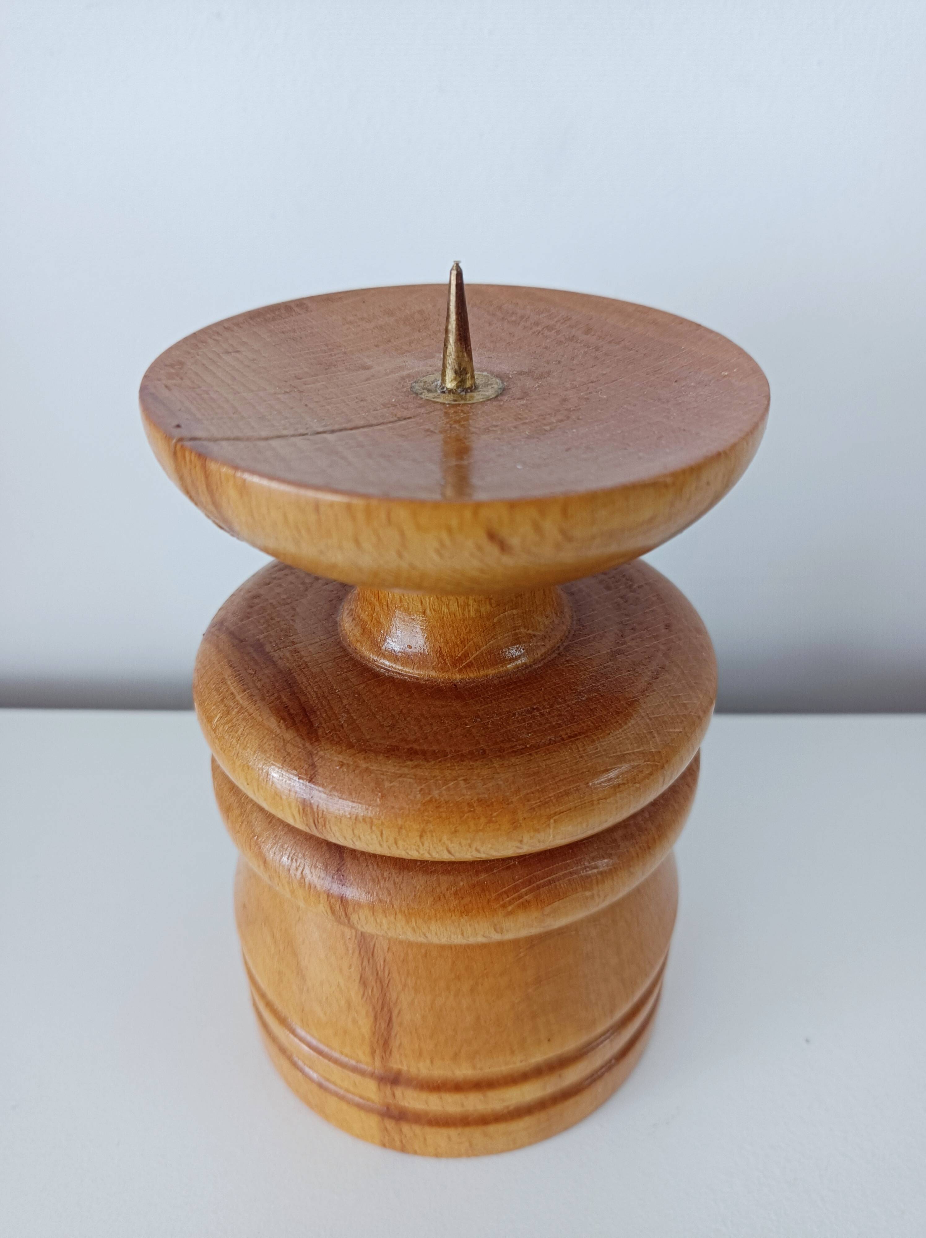 Set of 4 Scandinavian turned wooden candle holders