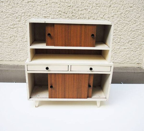 Ancien Buffet de Cuisine Miniature de Poupée