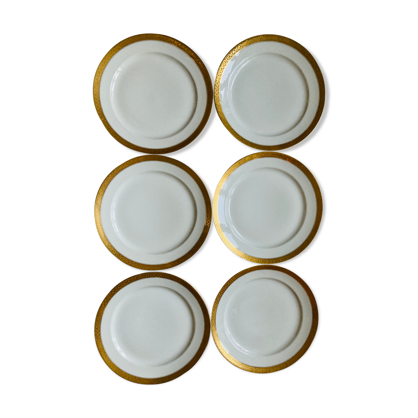 Set of 6 plates GDA France Limoges with golden rim 50's