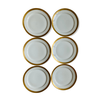 Lot de 6 assiettes GDA France Limoges au bord doré années 50