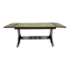 English Regency coffee table, mahogany & green stamped leather with gold.