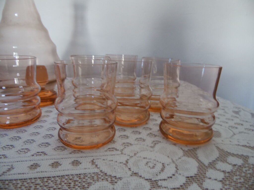 Pink glass liquor service