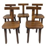 Set of 5 vintage solid elm chairs by Aranjou, 1980s