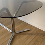 70s oval dining table in glass and chrome