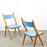 Mid-century Italian Wooden Dining Set of 5 in Blue