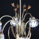 Art Deco Murano Glass and Brass Chandelier, 6 light, 1950