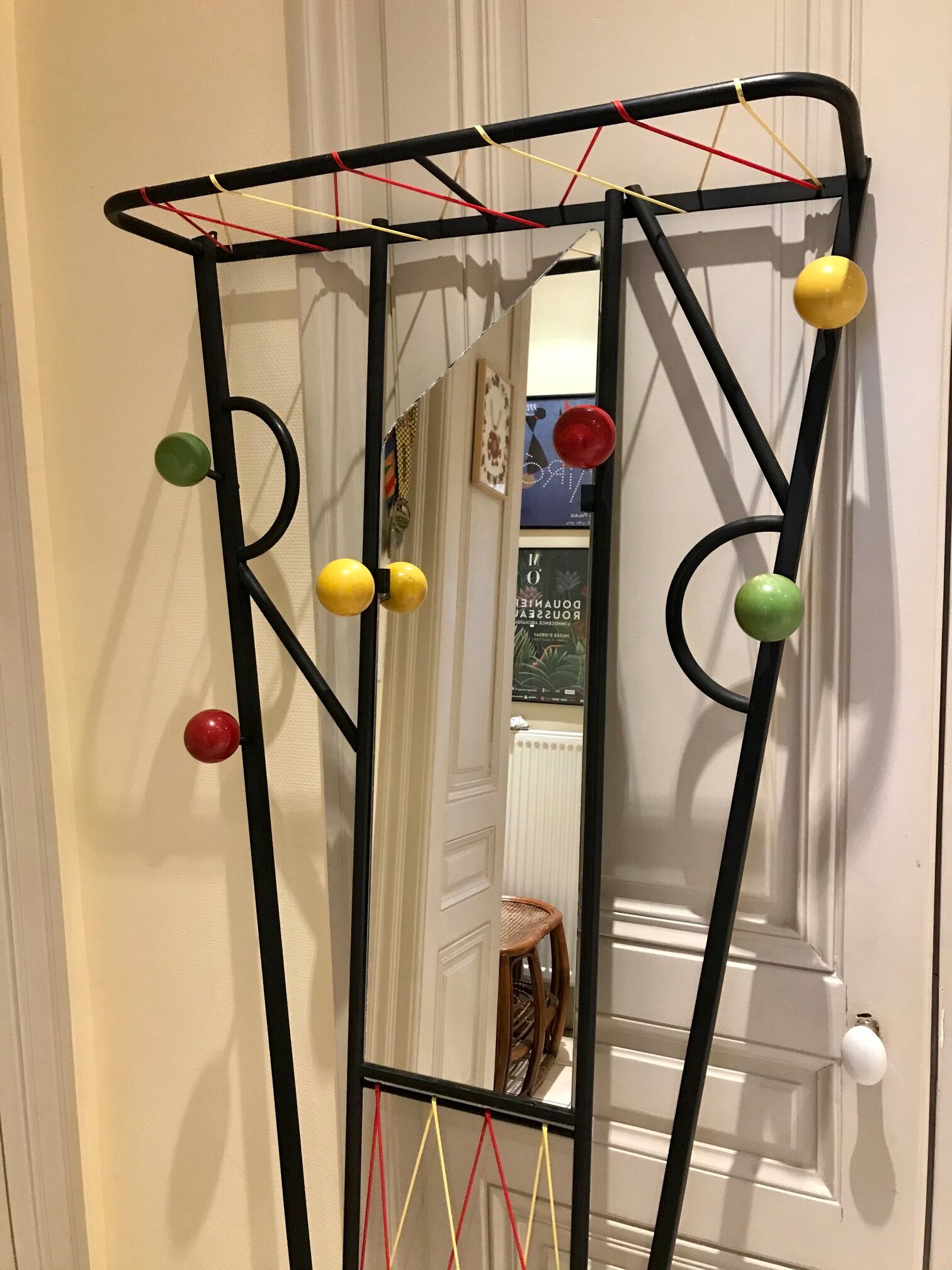 60s wall dressing room door, with colorful balls