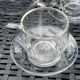 tea set: glass teapot + 4 cups + 4 saucers jeaner glas vintage