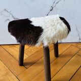 Small tripod stool in cowhide