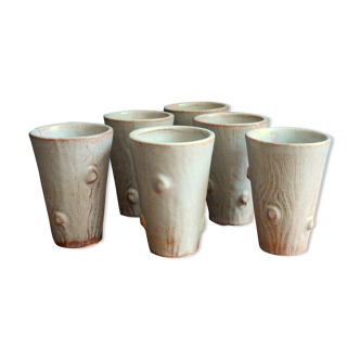 6 cups in glazed sandstone relief wood