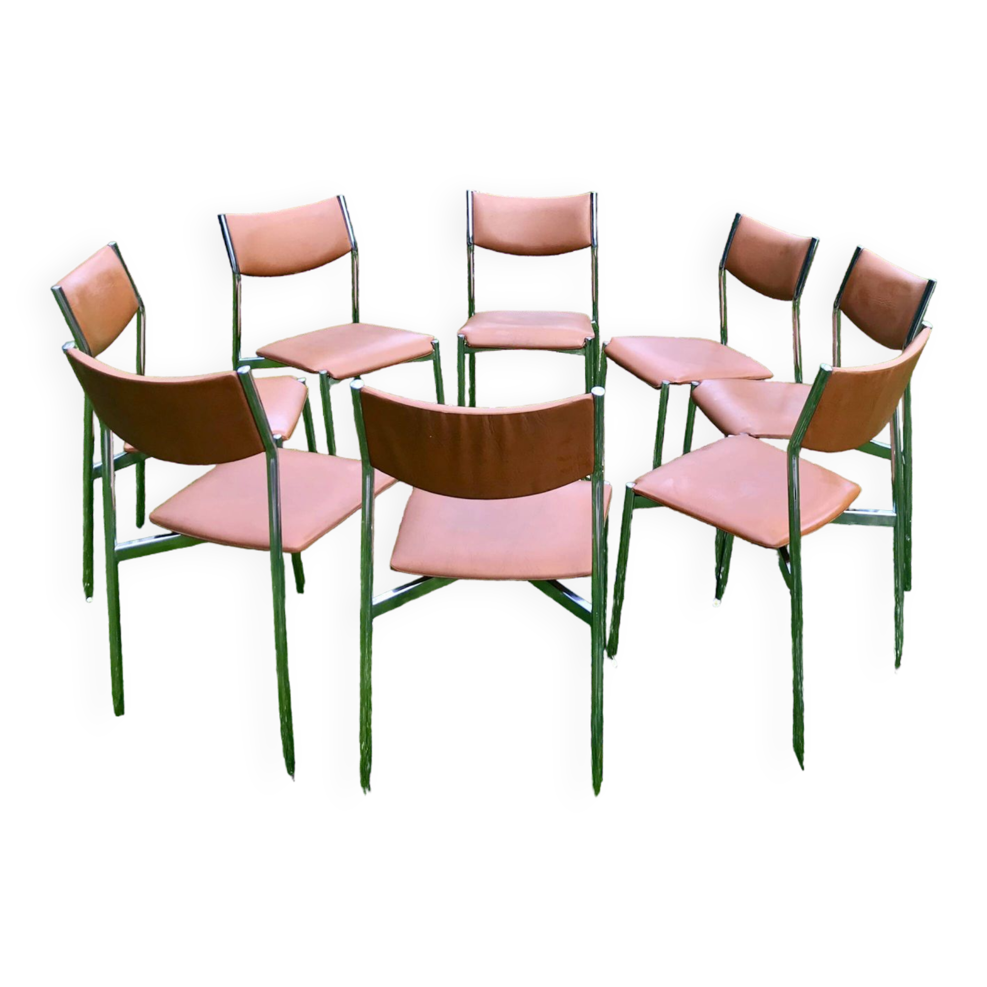 Ensemble de 8 chaises en skaï 1970