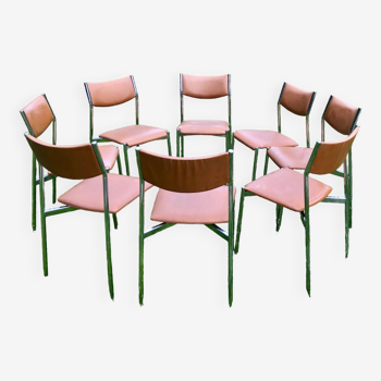 Ensemble de 8 chaises en skaï 1970